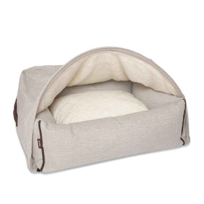 Kona Cave® Hondenmand Snuggle Cave Herringbone Crème