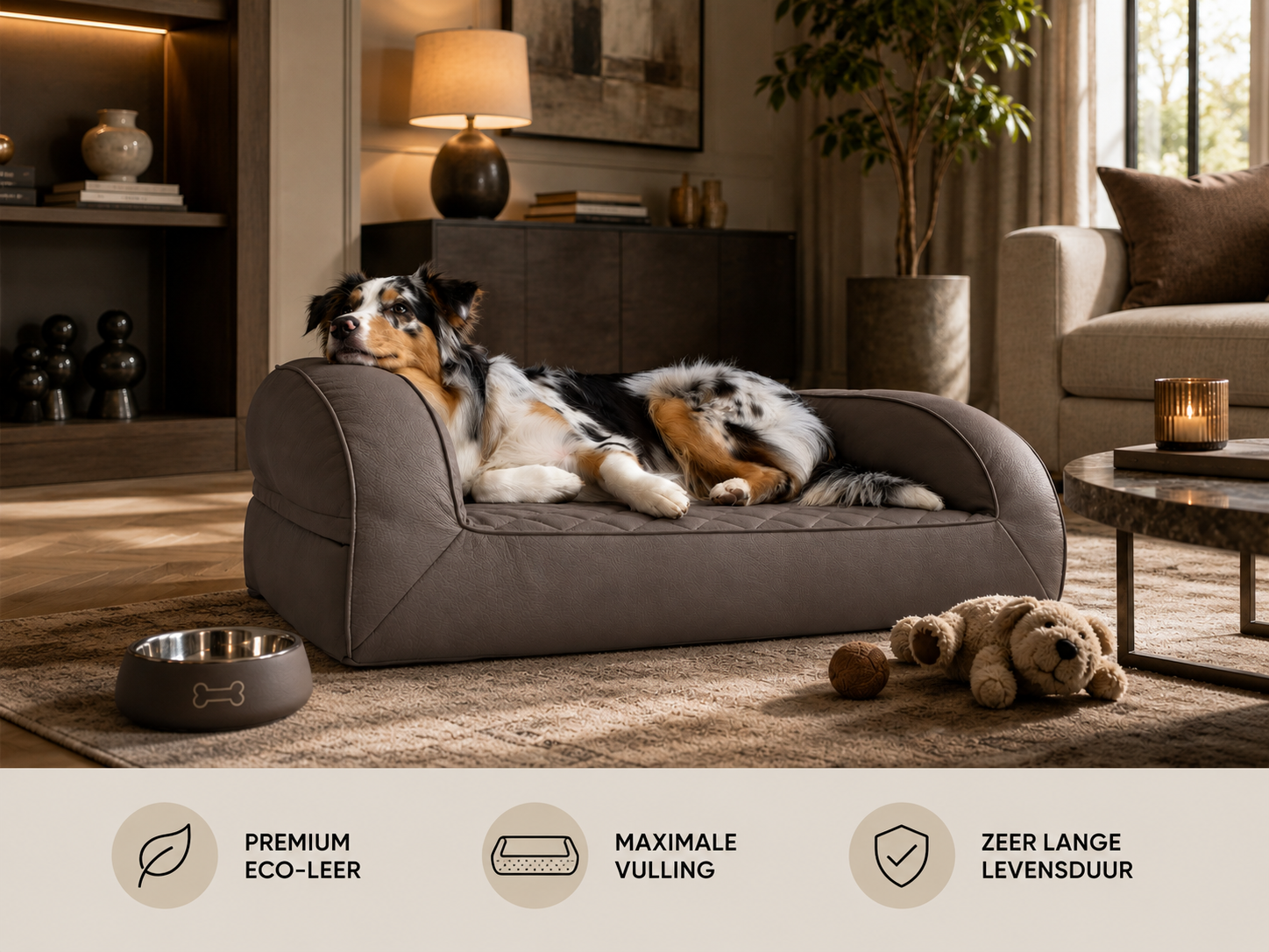Grote hondenmand Hondenmand Lounge Deluxe Kunstleer Taupe Hondenmand Lounge Deluxe Kunstleer Taupe