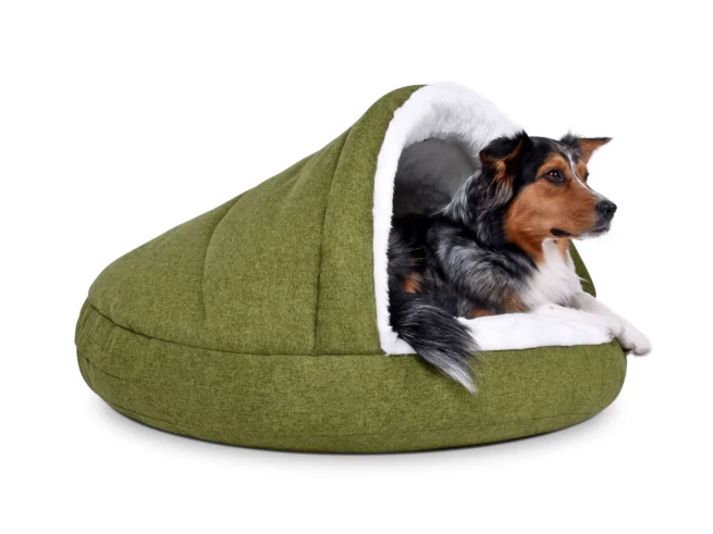 Hondenmand Snuggle Cave Comfort Deluxe Groen-Wit - Afbeelding 2