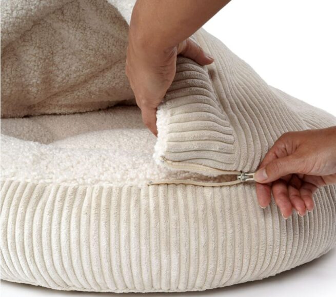 Hondenmand Snuggle Cave Donut Ribbed Beige - Afbeelding 3
