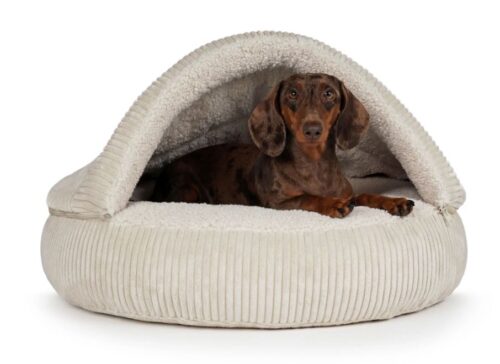 Hondenmand Snuggle Cave Donut Ribbed Beige