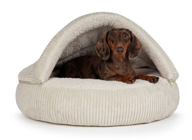 Hondenmand Snuggle Cave Donut Ribbed Beige
