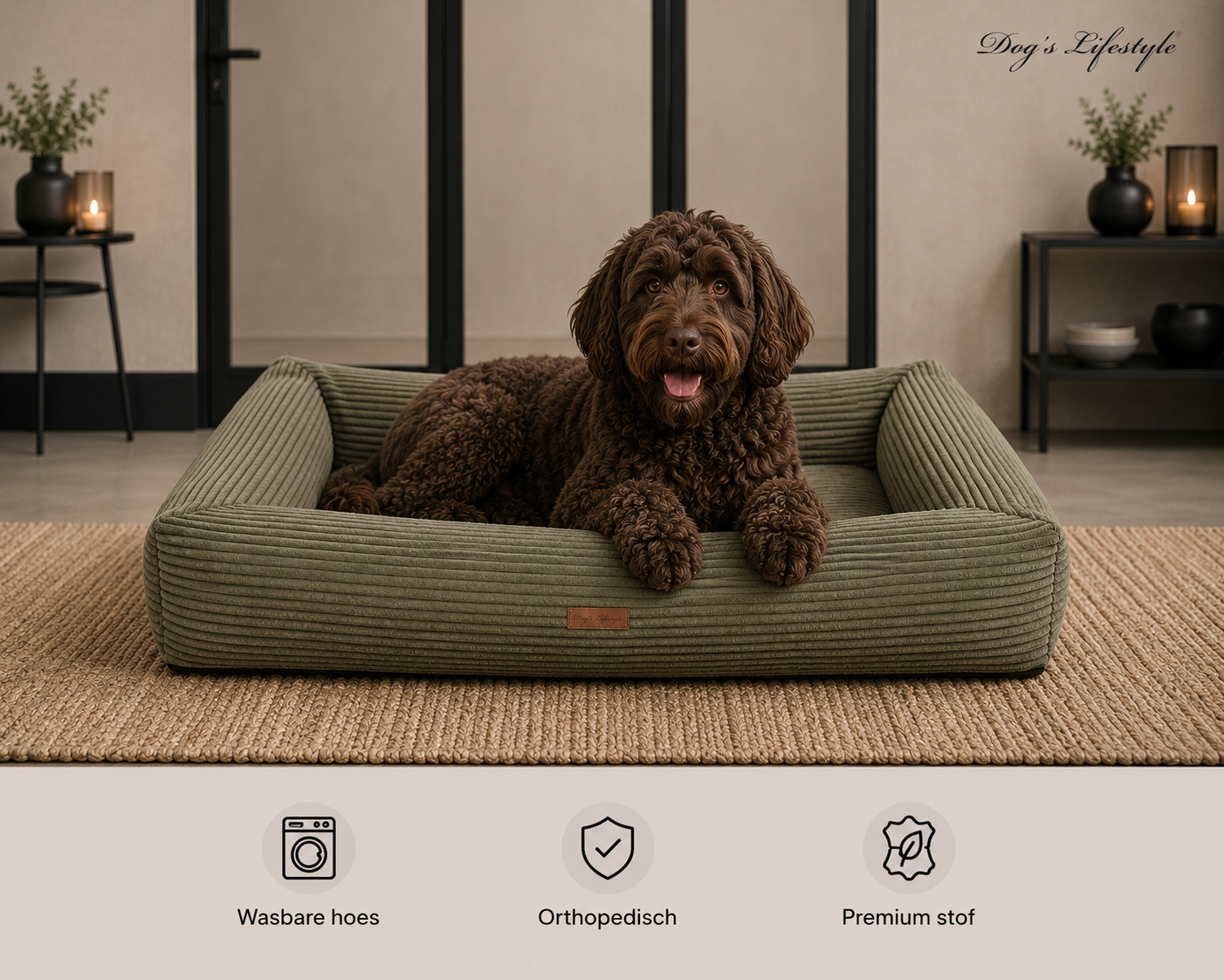 Dog's Lifestyle Orthopedische hondenmand Ribbed Deluxe rechthoek Olijfgroen Orthopedische hondenmand Ribbed Deluxe rechthoek Olijfgroen