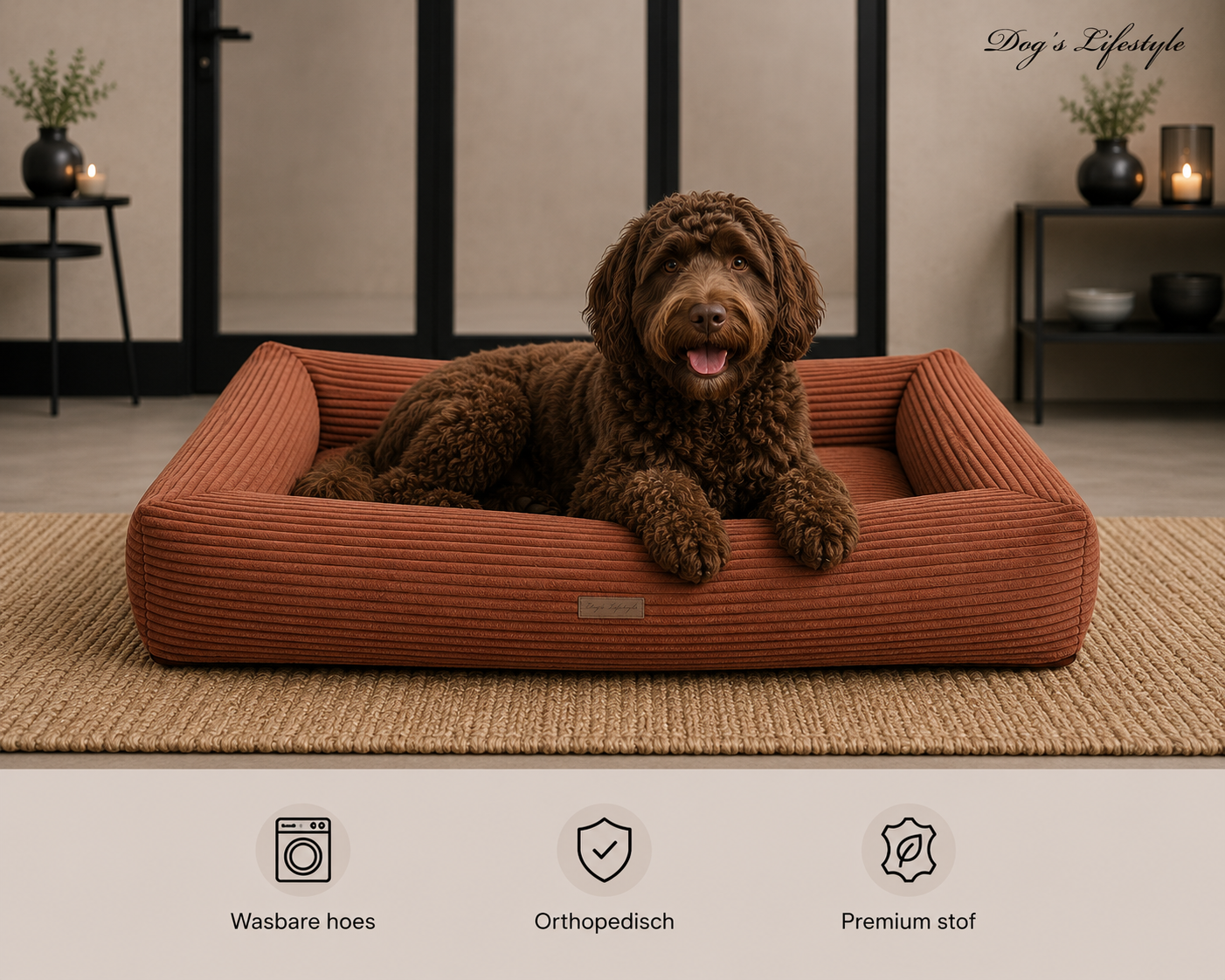 Dog's Lifestyle Orthopedische hondenmand Ribbed Deluxe rechthoek Terracotta Orthopedische hondenmand Ribbed Deluxe rechthoek Terracotta