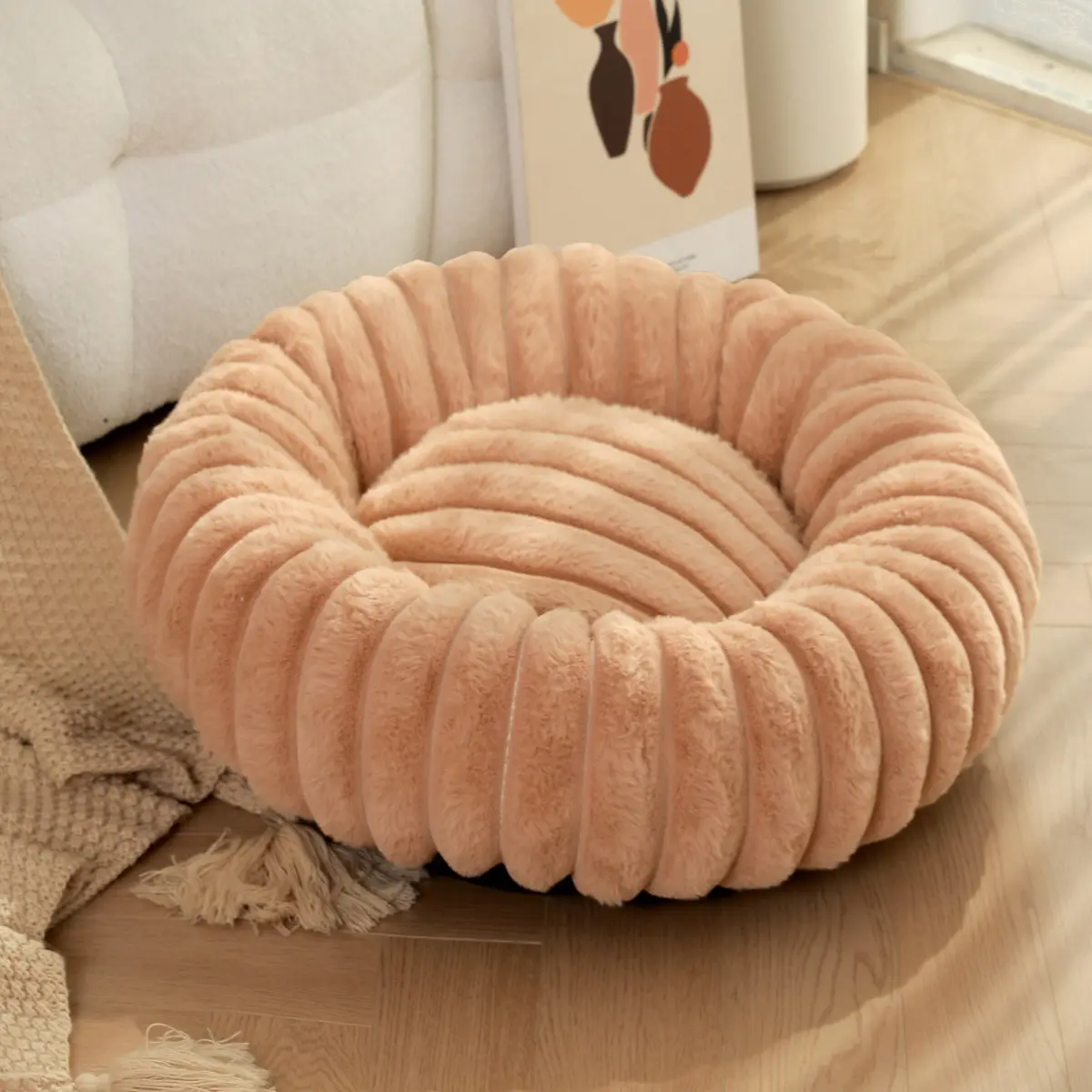 Donut hondenmand Hondenmand Donut Rib Beige 80cm Hondenmand Donut Rib Beige 80cm