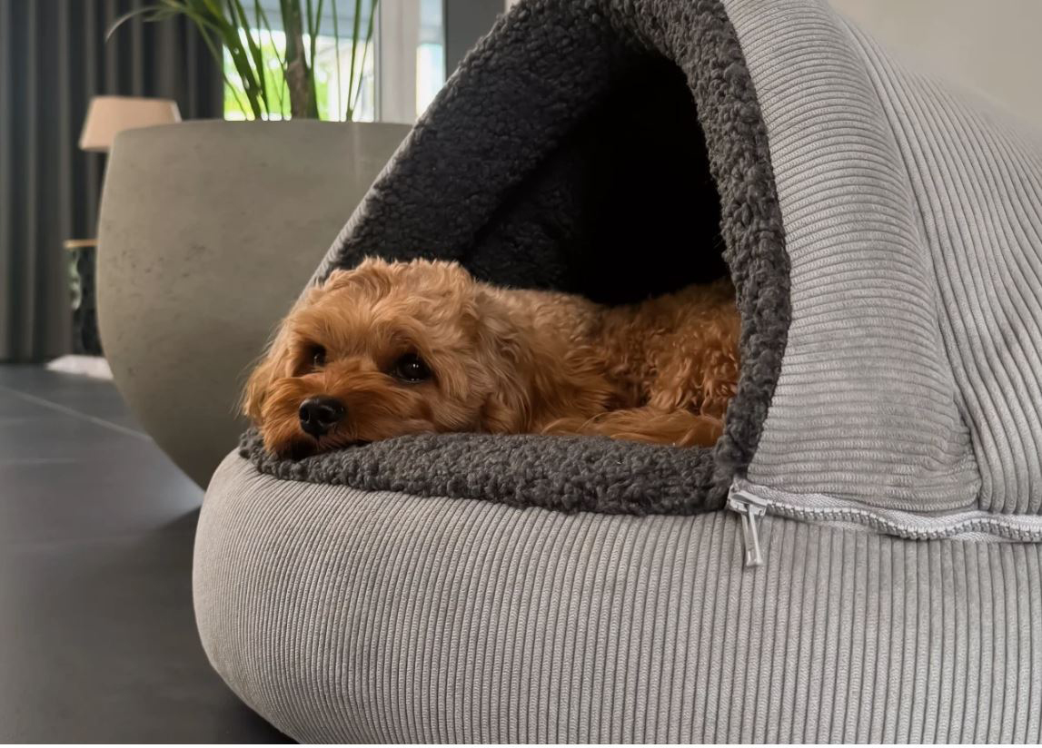 Merken Snuggle Cave Hondenmand Ribbed Small Lichtgrijs – Luxe Hondenhol met Zachte Schapenvachtlook Snuggle Cave Hondenmand Ribbed Small Lichtgrijs – Luxe Hondenhol met Zachte Schapenvachtlook - Afbeelding 4